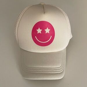 Light Beige Baseball Cap  with Pink Smiley Face
